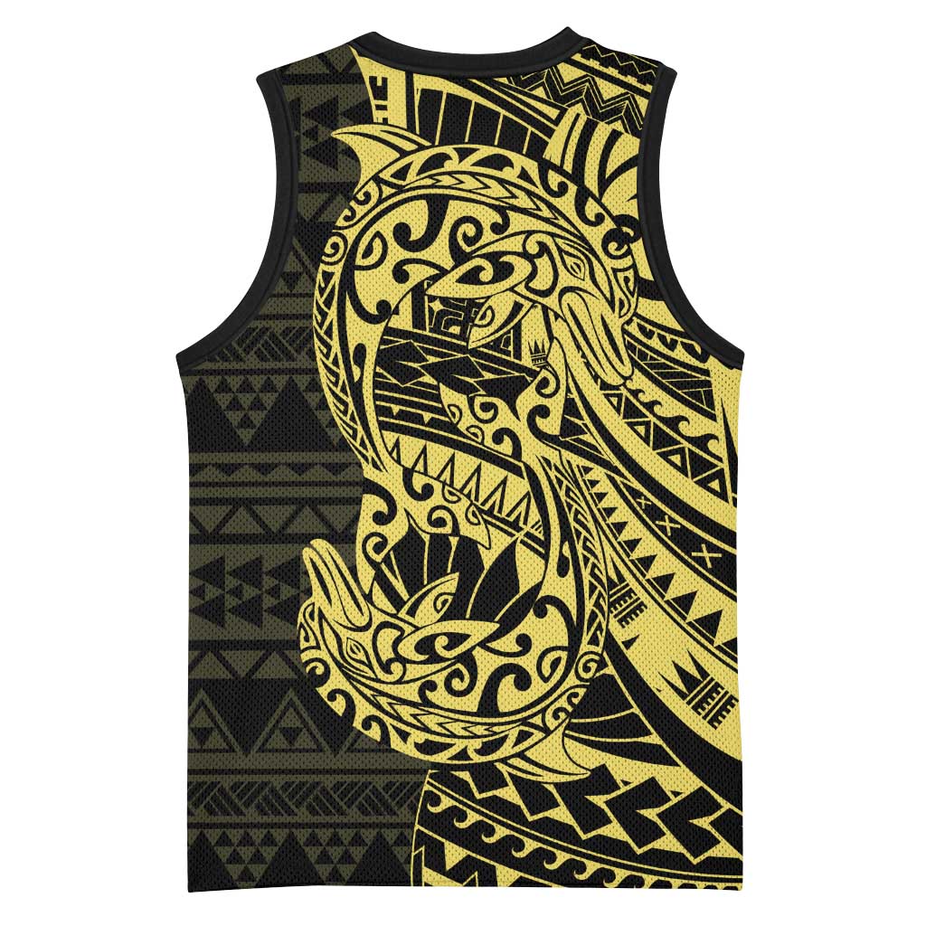 Yellow Couple Dolphins Maori Polynesian Style Basketball Jersey - Polynesian Pride