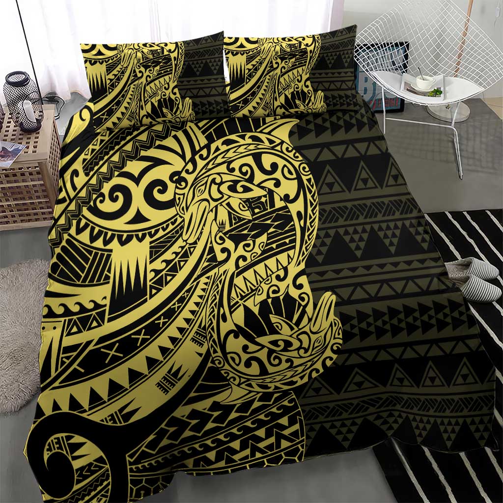 Yellow Couple Dolphins Maori Polynesian Style Bedding Set