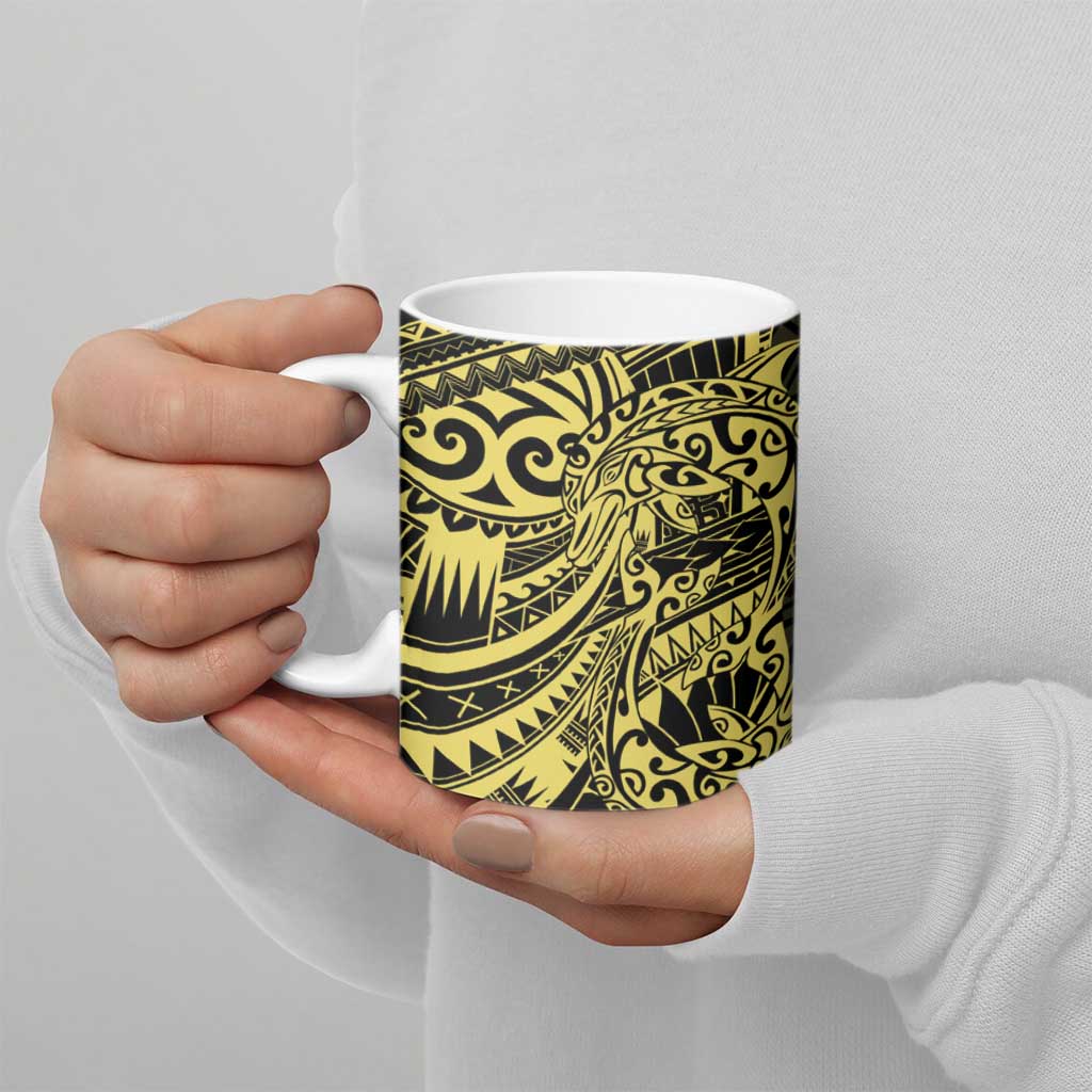 Yellow Couple Dolphins Maori Polynesian Style Ceramic Mug - Polynesian Pride