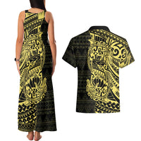 Yellow Couple Dolphins Maori Polynesian Style Couples Matching Tank Maxi Dress and Hawaiian Shirt LT9 - Polynesian Pride