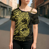 Yellow Couple Dolphins Maori Polynesian Style Cross Shoulder Shirt - Polynesian Pride