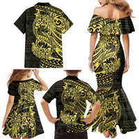 Yellow Couple Dolphins Maori Polynesian Style Family Matching Mermaid Dress and Hawaiian Shirt LT9 - Polynesian Pride