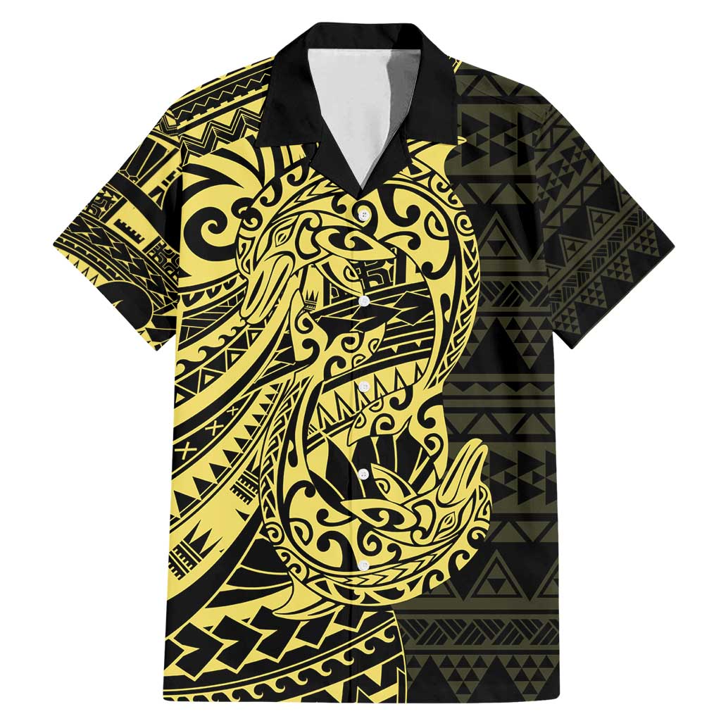 Yellow Couple Dolphins Maori Polynesian Style Family Matching Mermaid Dress and Hawaiian Shirt LT9 Dad's Shirt - Short Sleeve Yellow - Polynesian Pride