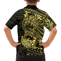 Yellow Couple Dolphins Maori Polynesian Style Family Matching Off Shoulder Maxi Dress and Hawaiian Shirt