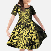 Yellow Couple Dolphins Maori Polynesian Style Family Matching Puletasi and Hawaiian Shirt LT9 Daughter's Dress Yellow - Polynesian Pride