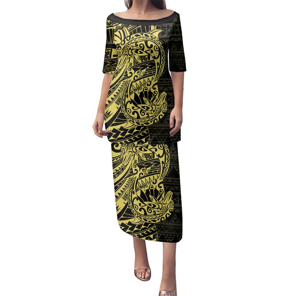 Yellow Couple Dolphins Maori Polynesian Style Family Matching Puletasi and Hawaiian Shirt LT9 Mom's Dress Yellow - Polynesian Pride