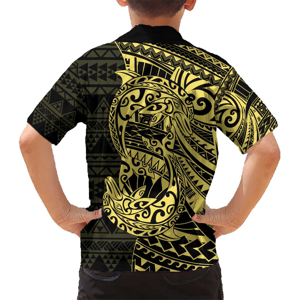 Yellow Couple Dolphins Maori Polynesian Style Family Matching Short Sleeve Bodycon Dress and Hawaiian Shirt LT9 - Polynesian Pride