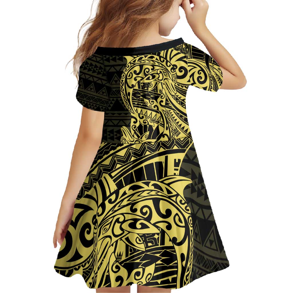 Yellow Couple Dolphins Maori Polynesian Style Family Matching Short Sleeve Bodycon Dress and Hawaiian Shirt LT9 - Polynesian Pride