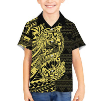 Yellow Couple Dolphins Maori Polynesian Style Family Matching Short Sleeve Bodycon Dress and Hawaiian Shirt LT9 Son's Shirt Yellow - Polynesian Pride