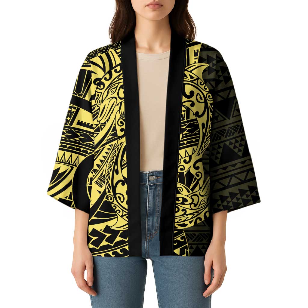 Yellow Couple Dolphins Maori Polynesian Style Kimono - Polynesian Pride