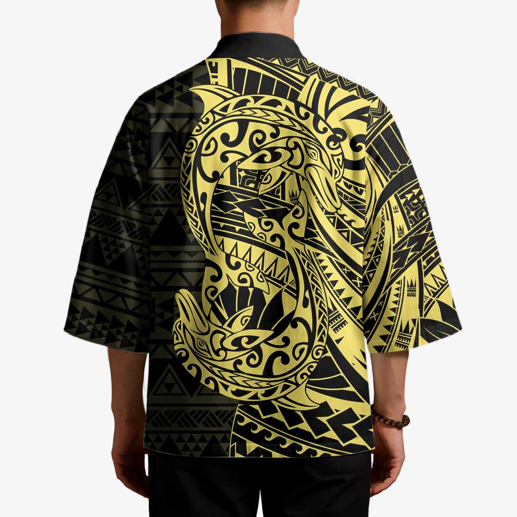 Yellow Couple Dolphins Maori Polynesian Style Kimono - Polynesian Pride