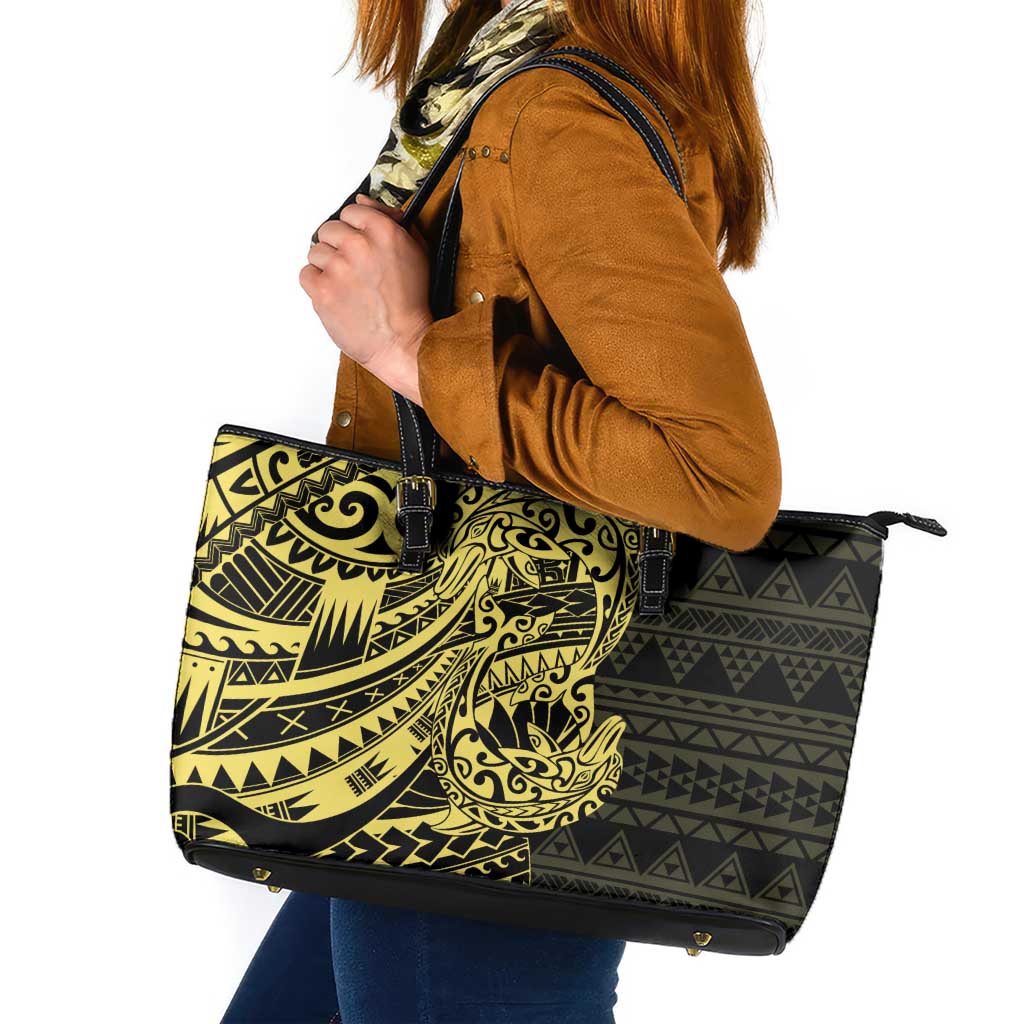 Yellow Couple Dolphins Maori Polynesian Style Leather Tote Bag LT9 Yellow - Polynesian Pride