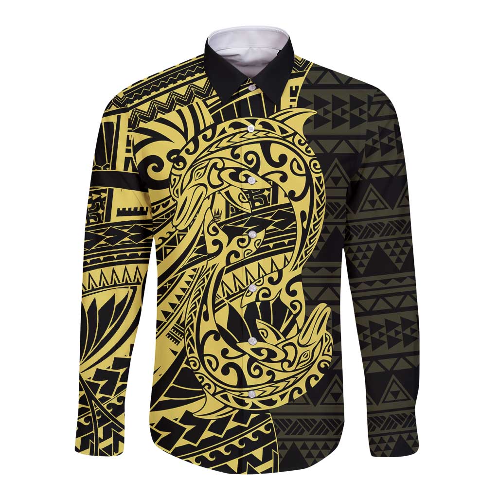 Yellow Couple Dolphins Maori Polynesian Style Long Sleeve Button Shirt LT9 Unisex Yellow - Polynesian Pride