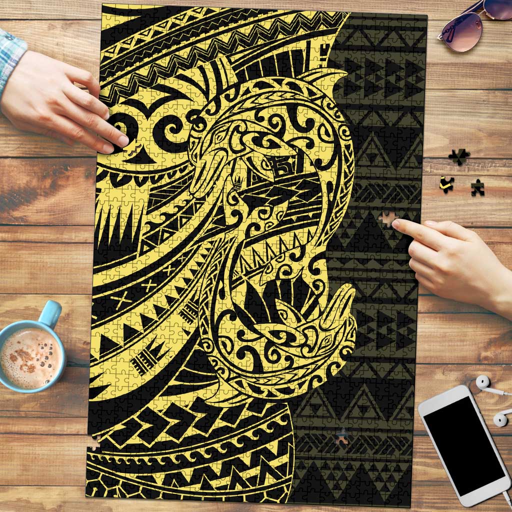 Yellow Couple Dolphins Maori Polynesian Style Puzzle - Polynesian Pride
