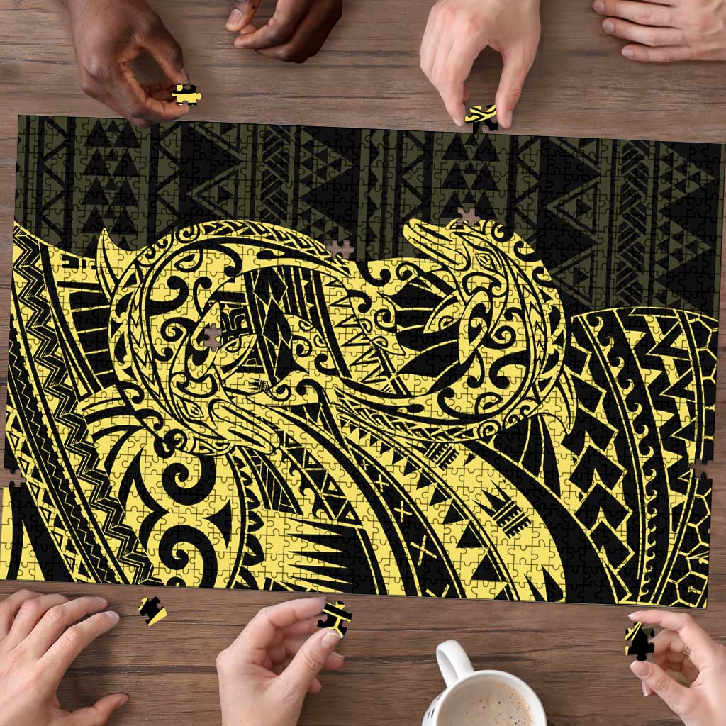 Yellow Couple Dolphins Maori Polynesian Style Puzzle - Polynesian Pride