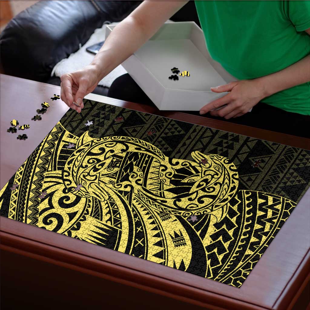 Yellow Couple Dolphins Maori Polynesian Style Puzzle - Polynesian Pride