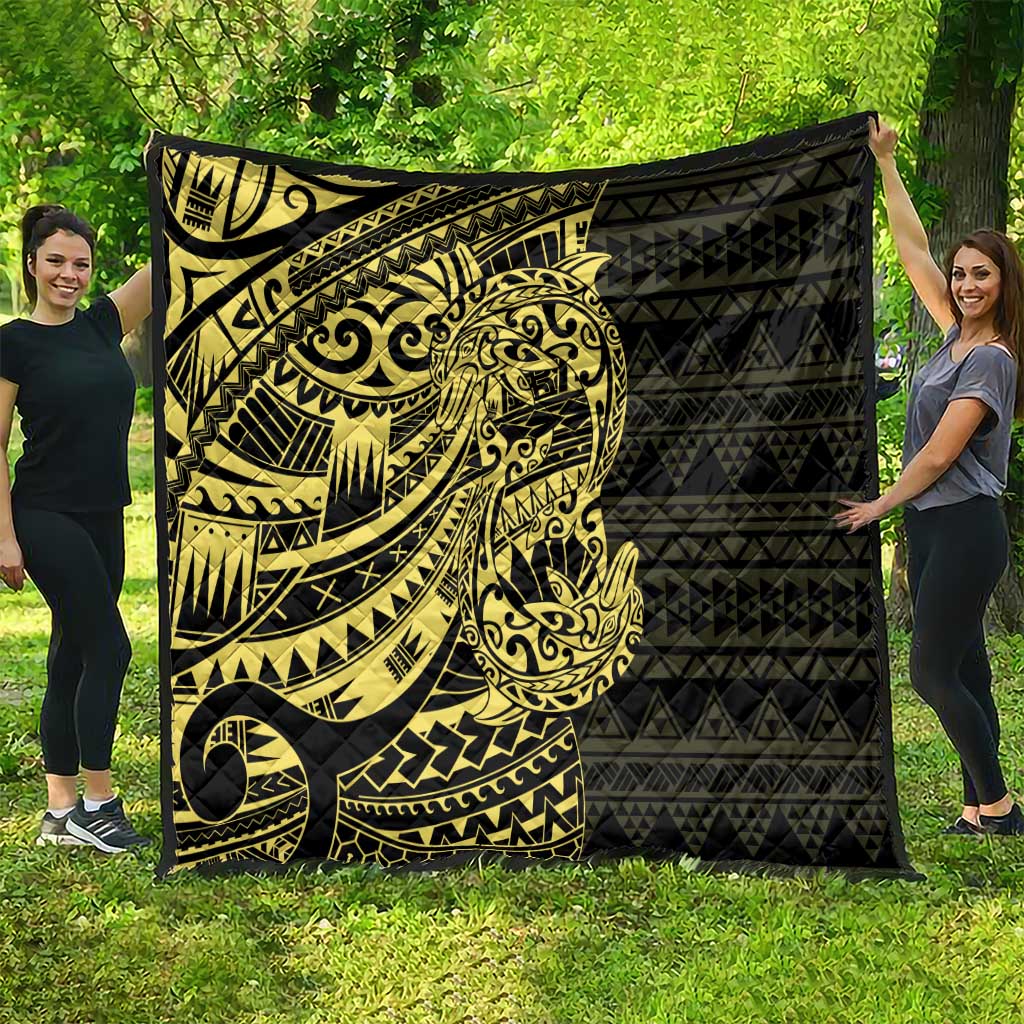 Yellow Couple Dolphins Maori Polynesian Style Quilt