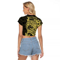 Yellow Couple Dolphins Maori Polynesian Style Raglan Cropped T Shirt LT9 - Polynesian Pride