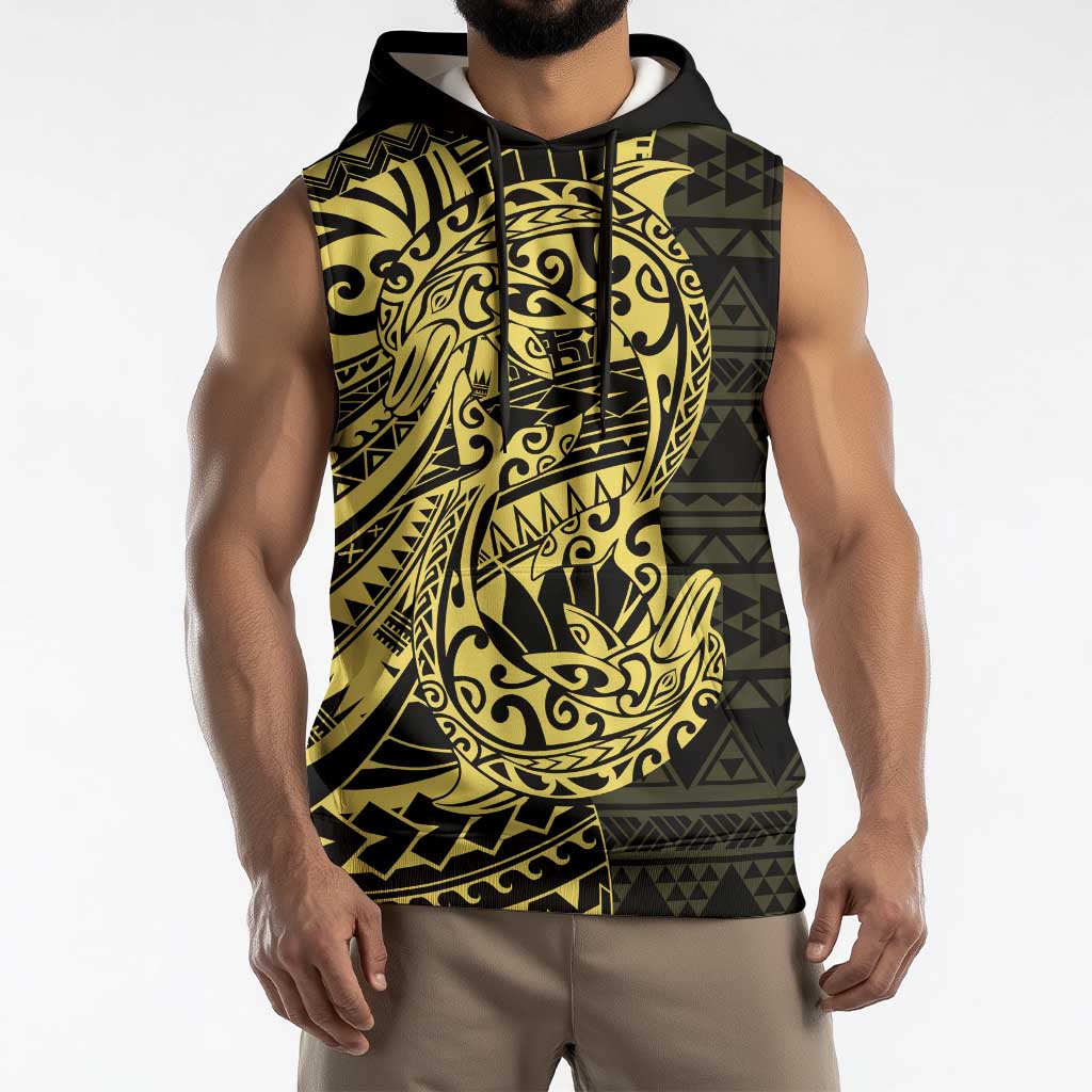 Yellow Couple Dolphins Maori Polynesian Style Sleeveless Hoodie - Polynesian Pride