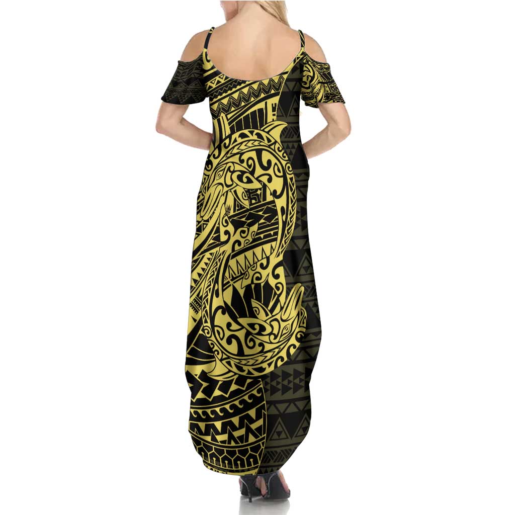 Yellow Couple Dolphins Maori Polynesian Style Summer Maxi Dress