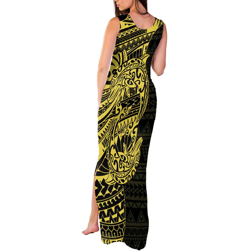 Yellow Couple Dolphins Maori Polynesian Style Tank Maxi Dress