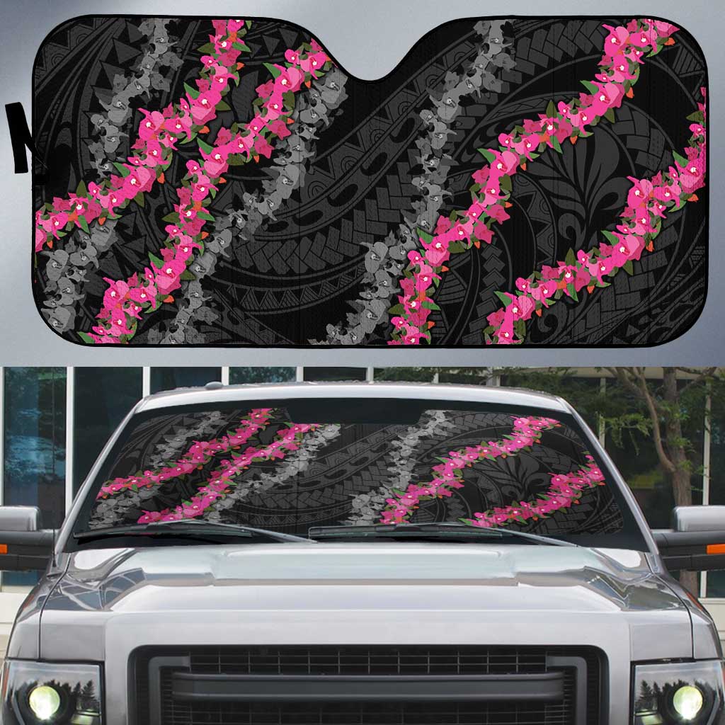 Guam Bougainvillea Lei Auto Sun Shade Chamorro Tribal Pattern - Polynesian Pride