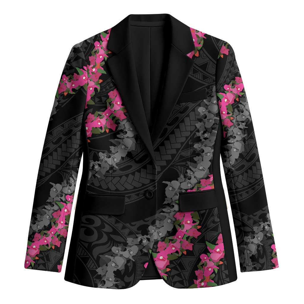 Guam Bougainvillea Lei Blazer Chamorro Tribal Pattern LT9 Unisex Black - Polynesian Pride