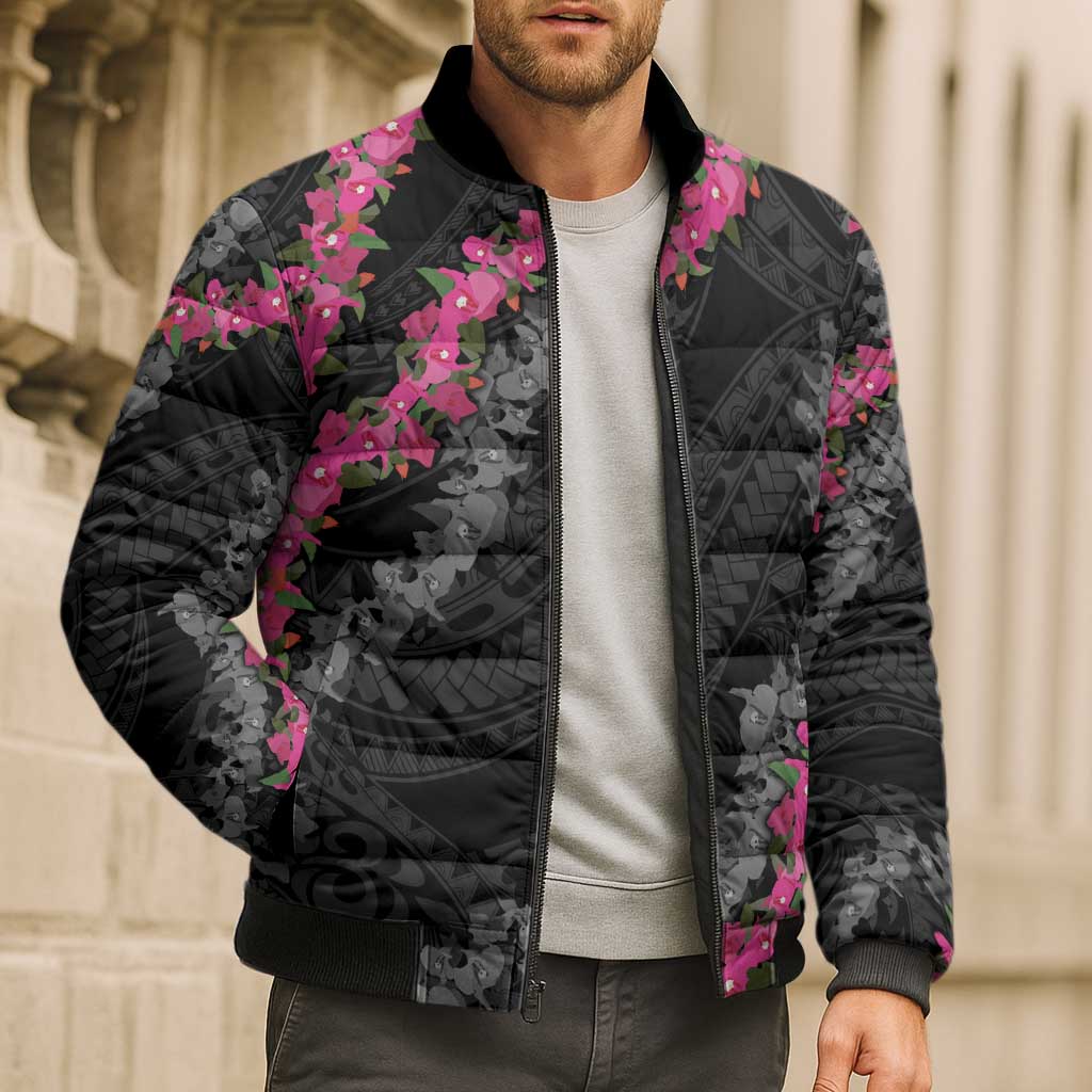 Guam Bougainvillea Lei Bomber Puffer Jacket Chamorro Tribal Pattern - Polynesian Pride