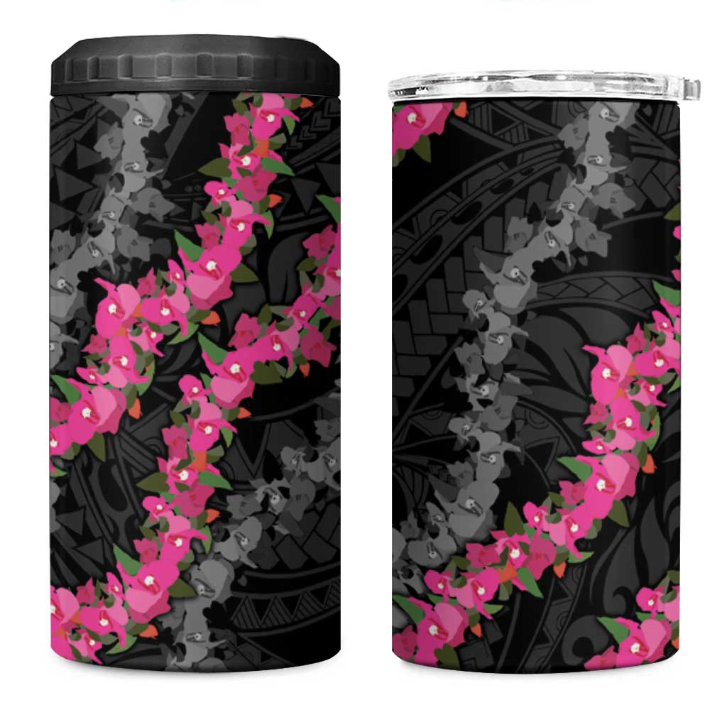 Guam Bougainvillea Lei 4 in 1 Can Cooler Tumbler Chamorro Tribal Pattern LT9 One Size: 16 oz Black - Polynesian Pride