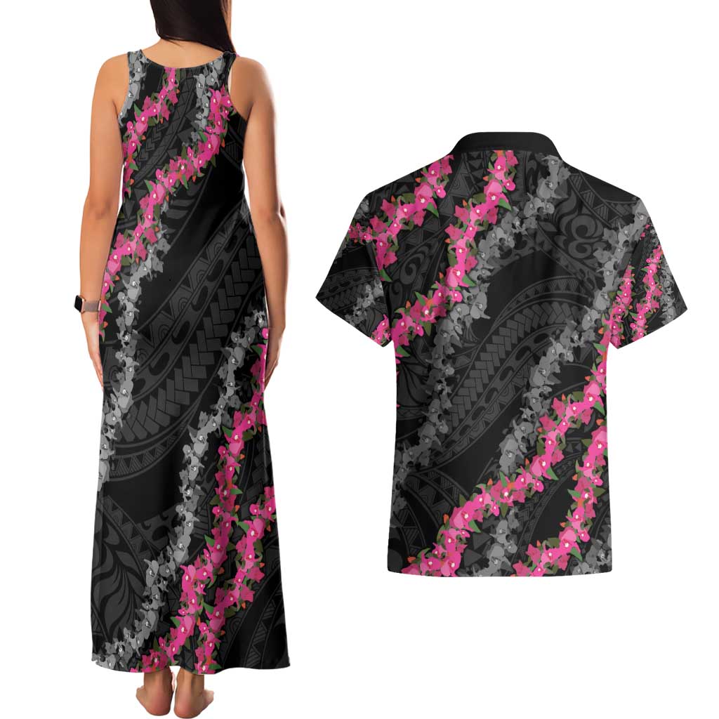 Guam Bougainvillea Lei Couples Matching Tank Maxi Dress and Hawaiian Shirt Chamorro Tribal Pattern LT9 - Polynesian Pride