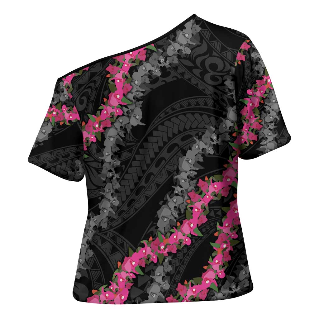 Guam Bougainvillea Lei Cross Shoulder Shirt Chamorro Tribal Pattern - Polynesian Pride