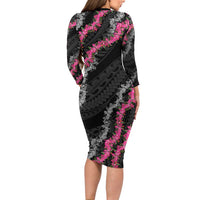 Guam Bougainvillea Lei Family Matching Long Sleeve Bodycon Dress and Hawaiian Shirt Chamorro Tribal Pattern