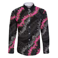 Guam Bougainvillea Lei Family Matching Puletasi and Hawaiian Shirt Chamorro Tribal Pattern LT9 Dad's Shirt - Long Sleeve Black - Polynesian Pride