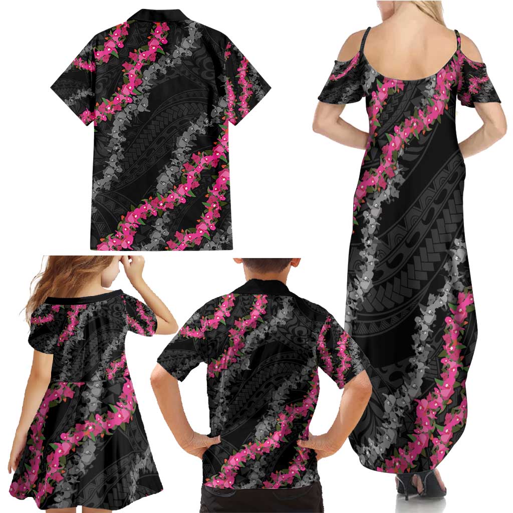 Guam Bougainvillea Lei Family Matching Summer Maxi Dress and Hawaiian Shirt Chamorro Tribal Pattern LT9 - Polynesian Pride