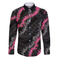 Guam Bougainvillea Lei Family Matching Tank Maxi Dress and Hawaiian Shirt Chamorro Tribal Pattern LT9 Dad's Shirt - Long Sleeve Black - Polynesian Pride