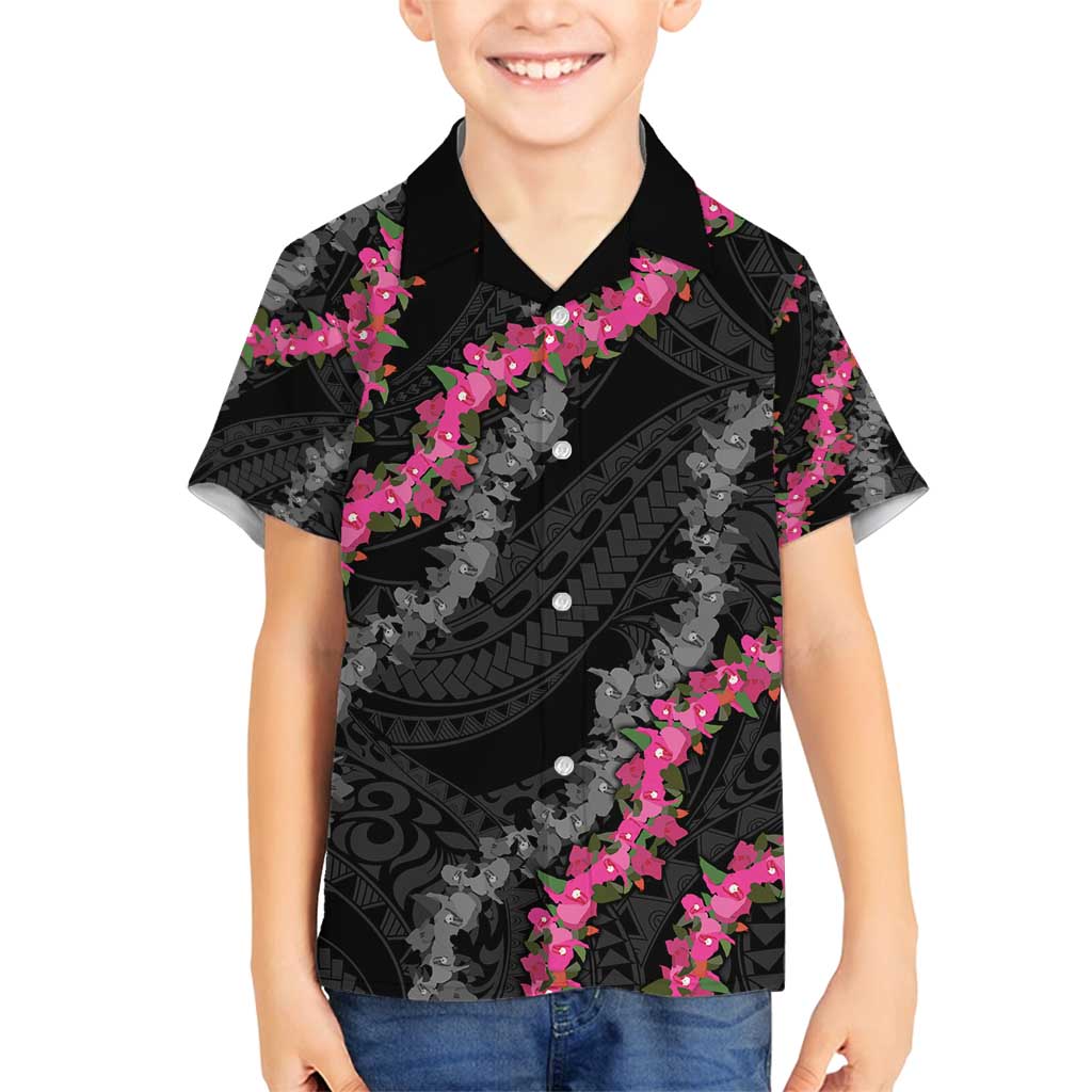 Guam Bougainvillea Lei Family Matching Tank Maxi Dress and Hawaiian Shirt Chamorro Tribal Pattern LT9 Son's Shirt Black - Polynesian Pride