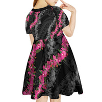 Guam Bougainvillea Lei Kid Short Sleeve Dress Chamorro Tribal Pattern