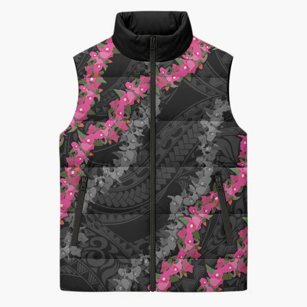 Guam Bougainvillea Lei Sleeveless Puffer Jacket Chamorro Tribal Pattern - Polynesian Pride
