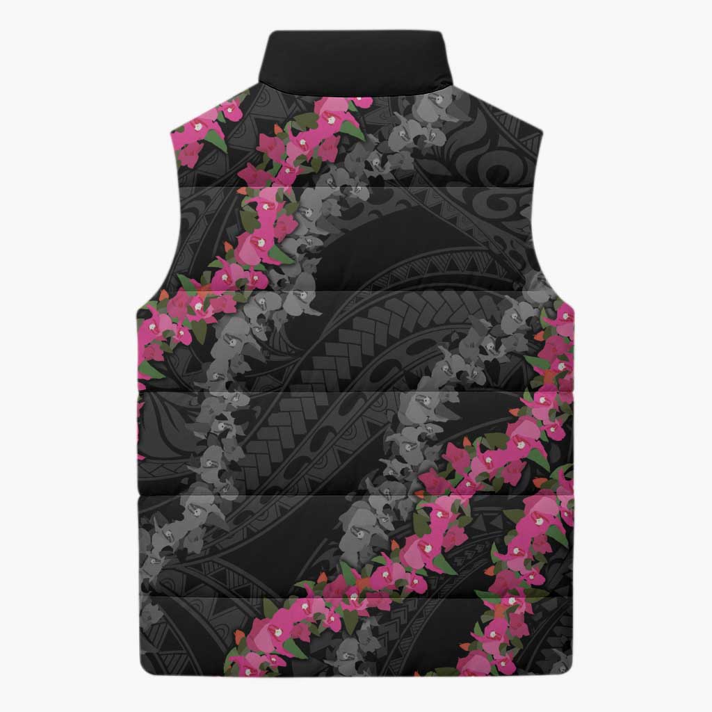 Guam Bougainvillea Lei Sleeveless Puffer Jacket Chamorro Tribal Pattern - Polynesian Pride