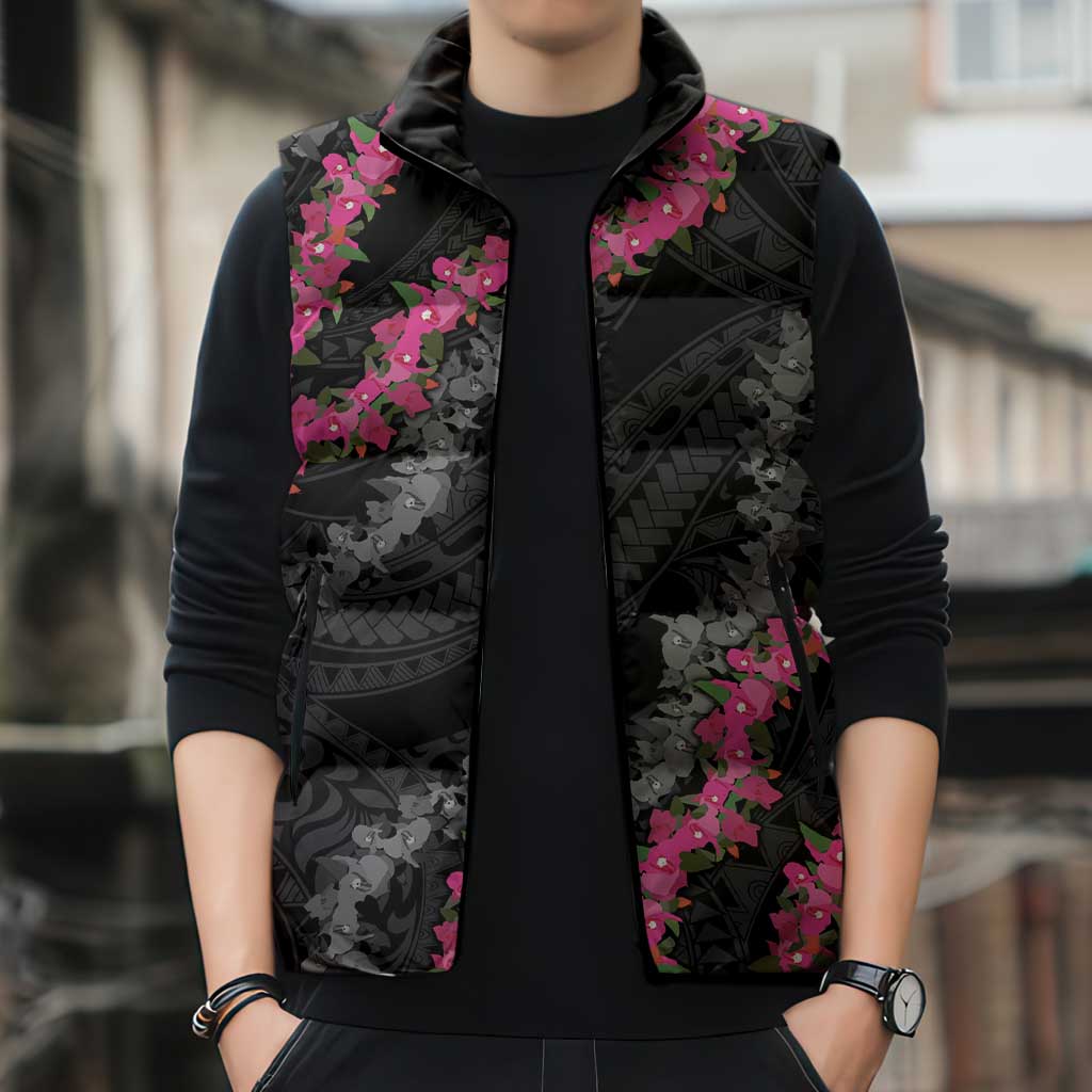 Guam Bougainvillea Lei Sleeveless Puffer Jacket Chamorro Tribal Pattern - Polynesian Pride