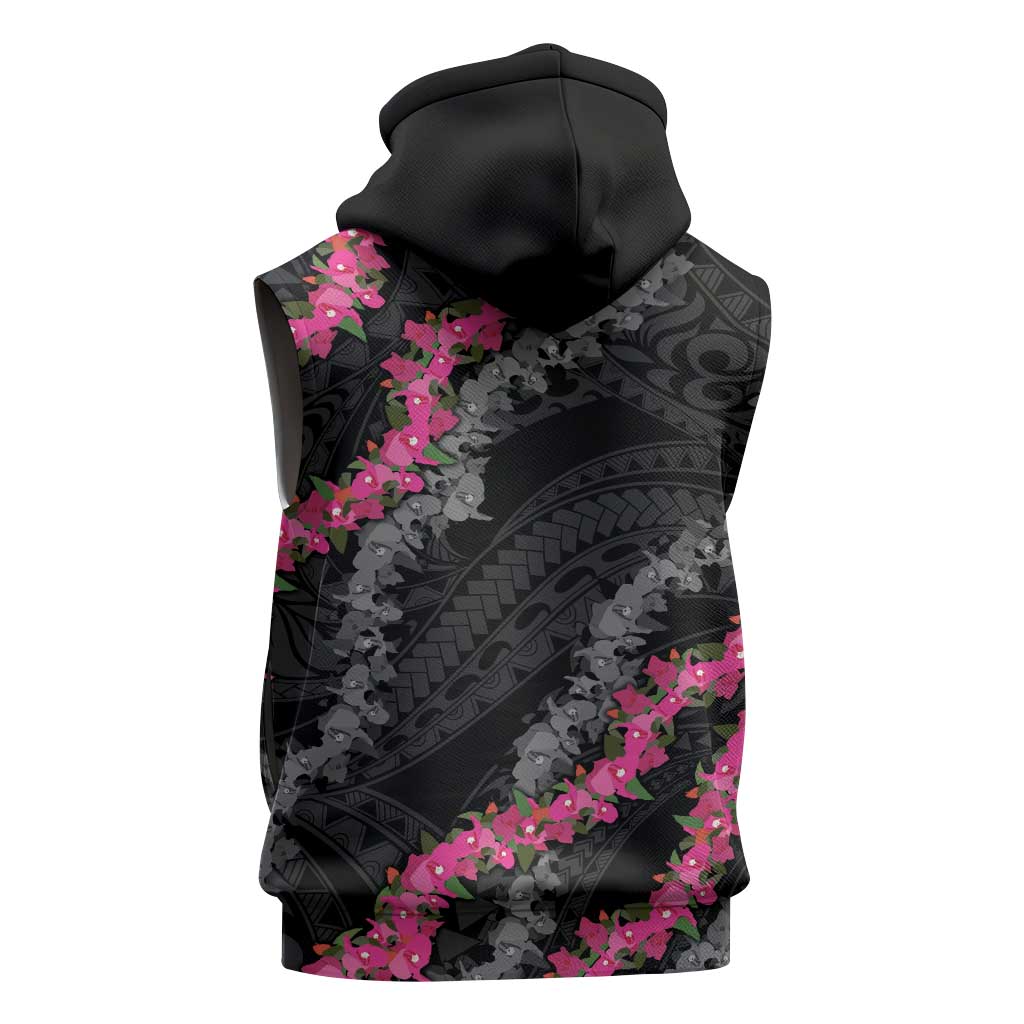 Guam Bougainvillea Lei Sleeveless Zip Hoodie Chamorro Tribal Pattern - Polynesian Pride