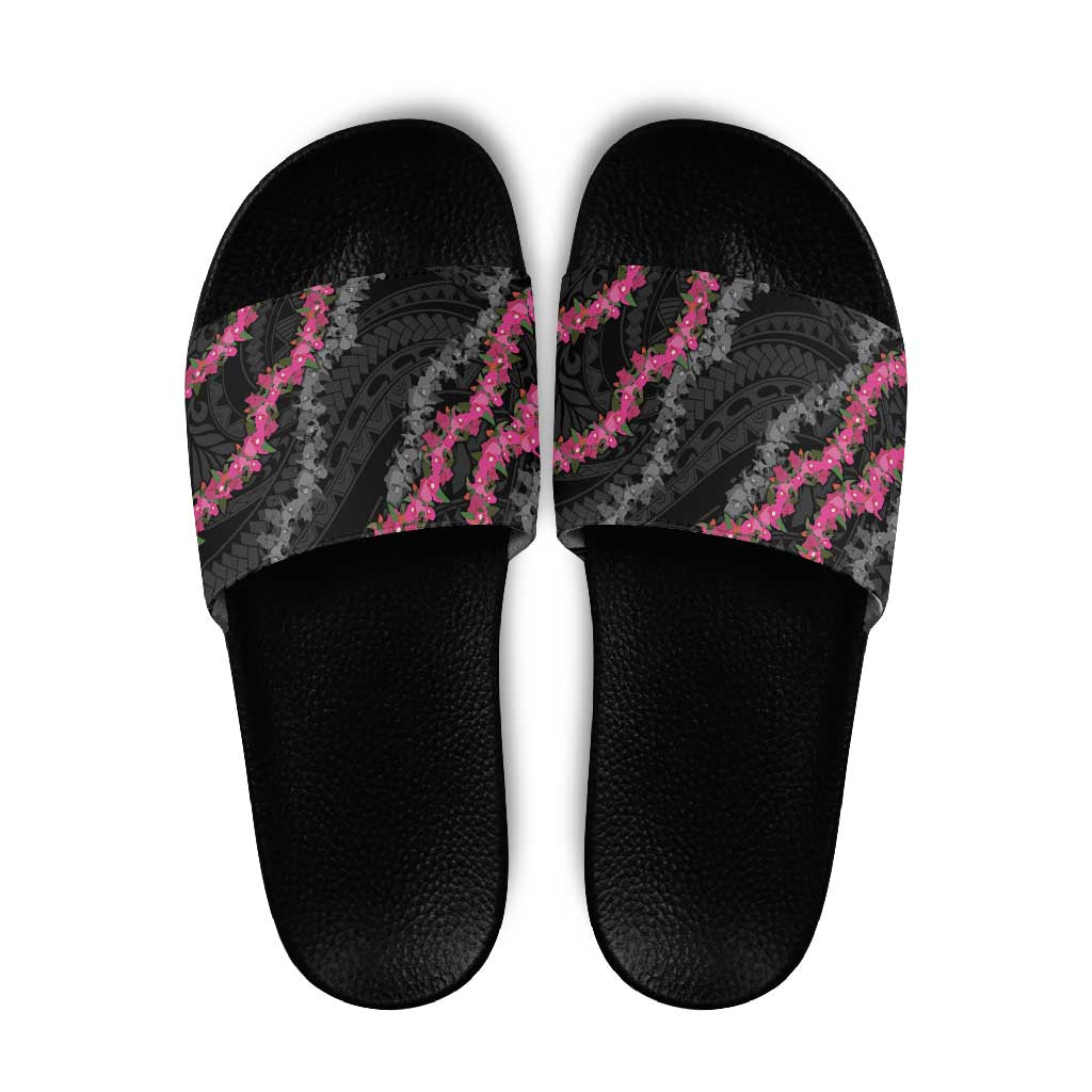 Guam Bougainvillea Lei Slide Sandals Chamorro Tribal Pattern LT9 Black - Polynesian Pride