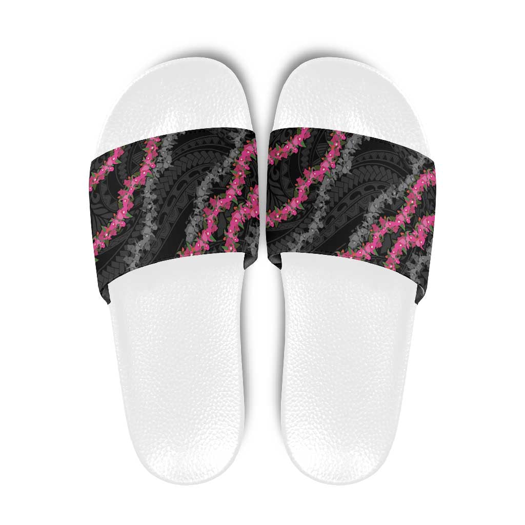 Guam Bougainvillea Lei Slide Sandals Chamorro Tribal Pattern LT9 Black - Polynesian Pride