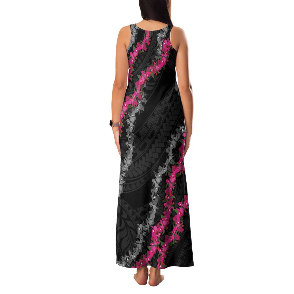 Guam Bougainvillea Lei Tank Maxi Dress Chamorro Tribal Pattern