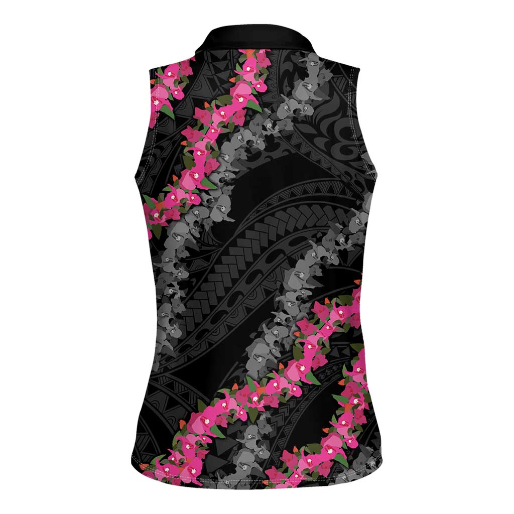 Guam Bougainvillea Lei Women Sleeveless Polo Shirt Chamorro Tribal Pattern