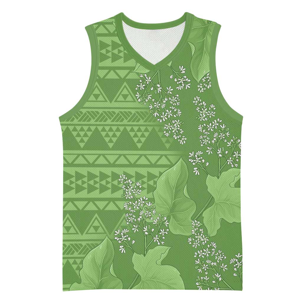 Hawaii Molokai Island Kukui Nut Flowers Basketball Jersey Tribal Kakau Pattern - Polynesian Pride