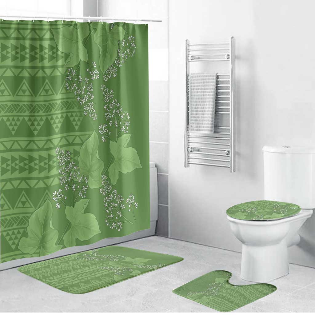 Hawaii Molokai Island Kukui Nut Flowers Bathroom Set Tribal Kakau Pattern - Polynesian Pride