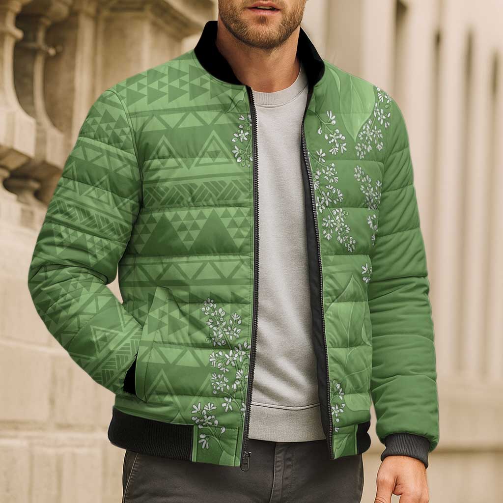 Hawaii Molokai Island Kukui Nut Flowers Bomber Puffer Jacket Tribal Kakau Pattern - Polynesian Pride