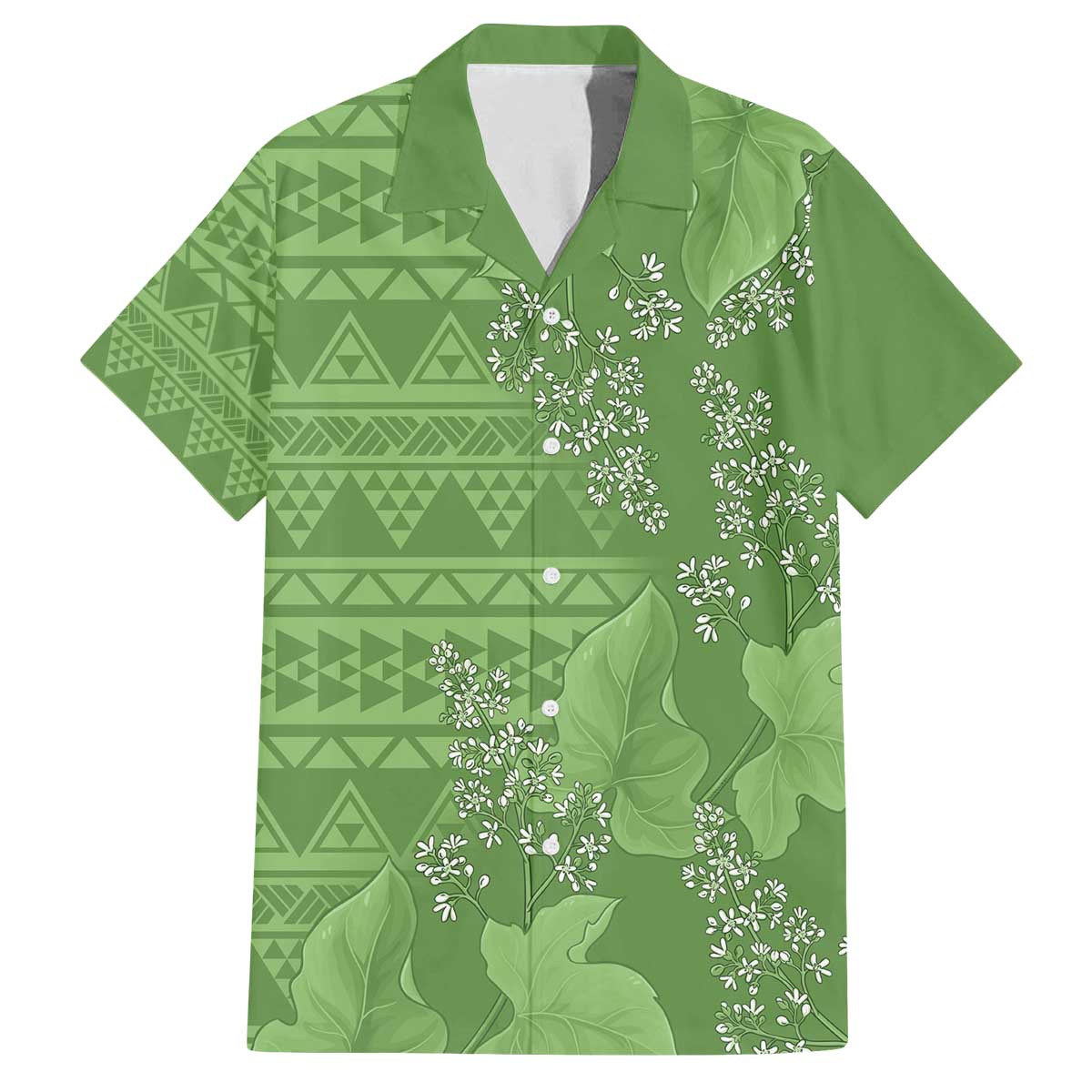 Hawaii Molokai Island Kukui Nut Flowers Family Matching Off The Shoulder Long Sleeve Dress and Hawaiian Shirt Tribal Kakau Pattern