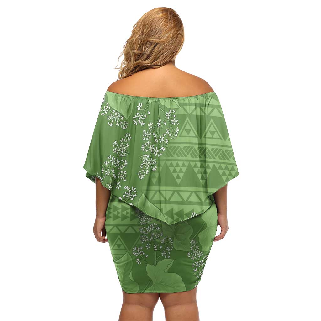 Hawaii Molokai Island Kukui Nut Flowers Family Matching Off Shoulder Short Dress and Hawaiian Shirt Tribal Kakau Pattern LT9 - Polynesian Pride